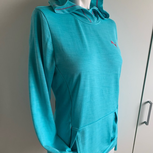 PUMA Dry cell teal long sleeve hooded t-shirt with pouch Women’s medium - Picture 3 of 8